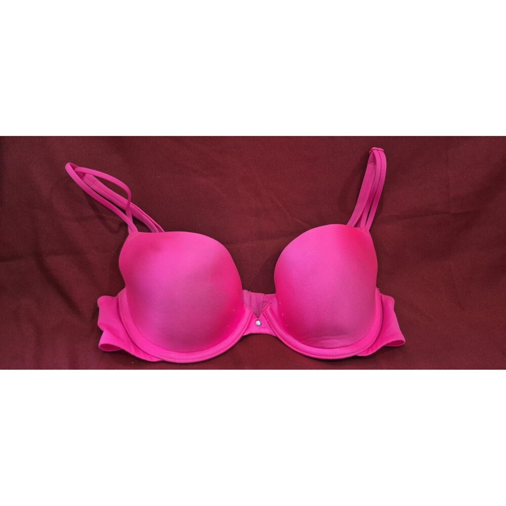 Victoria's Secret 32C Bra Lined Demi Hot Pink Underwire Rhinestone Light Pad EUC